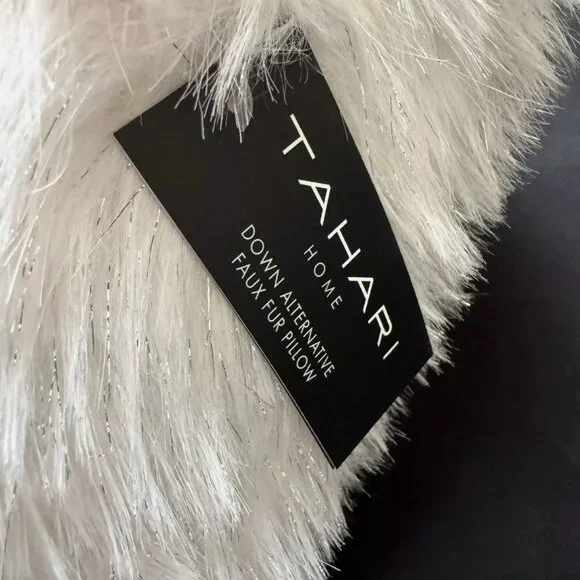 Tahari White Silver Tinsel Faux Fur Throw Pillow Luxury Holiday